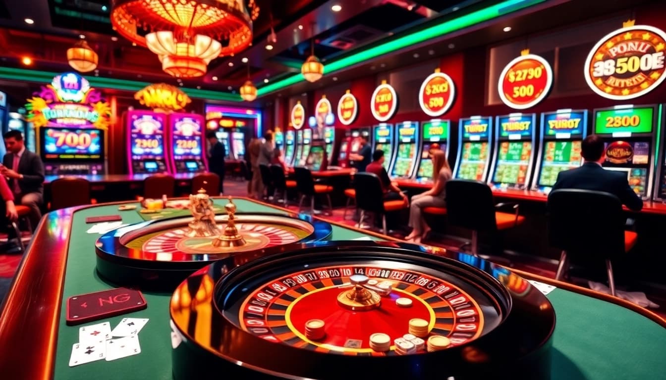 Experience the excitement of BJ88 with dynamic casino tables and vibrant slot machines.