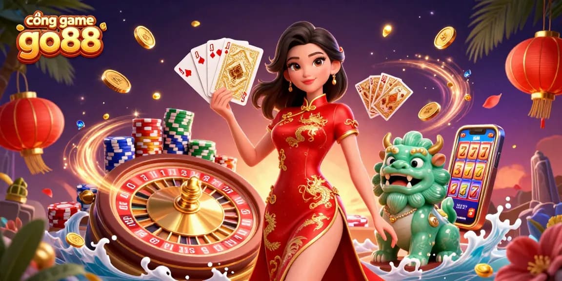 Engage with thrilling action at cổng game go88, showcasing a vibrant casino scene full of excitement and winning potential.