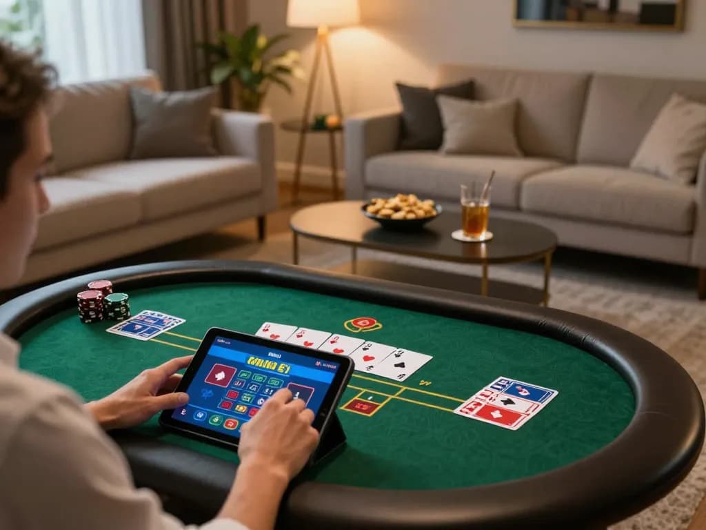 Engaging in poker strategy on tablet at home reveals high-quality tg88 online gambling.