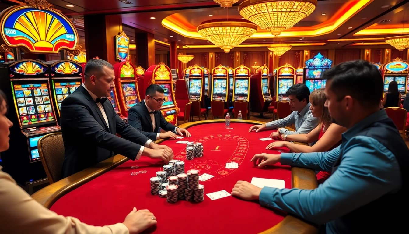Engage with excitement at the TX88 casino's lively poker table filled with chips and cards.