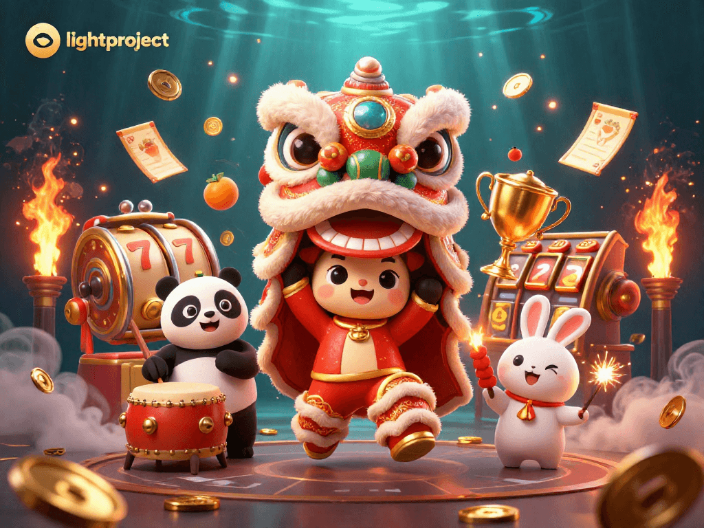 Experience the thrill of slots with lightproject in this vibrant 3D casino illustration featuring lively characters.