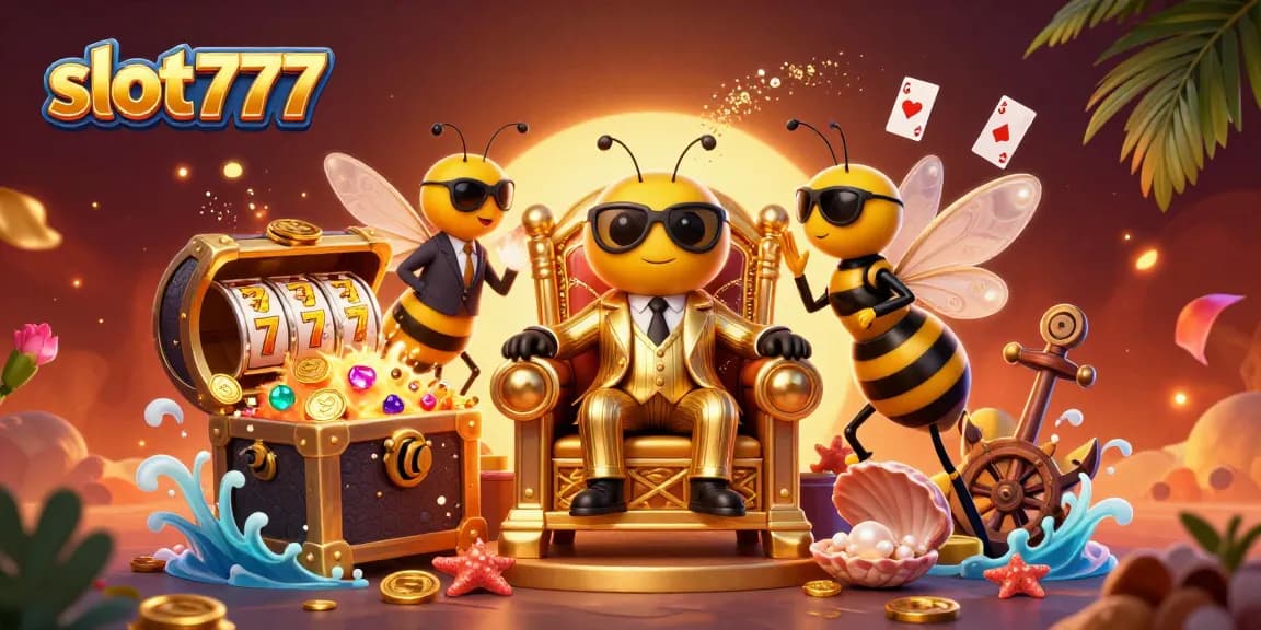Experience slot777 excitement with a bumblebee mob boss and dazzling casino elements in a vibrant scene.