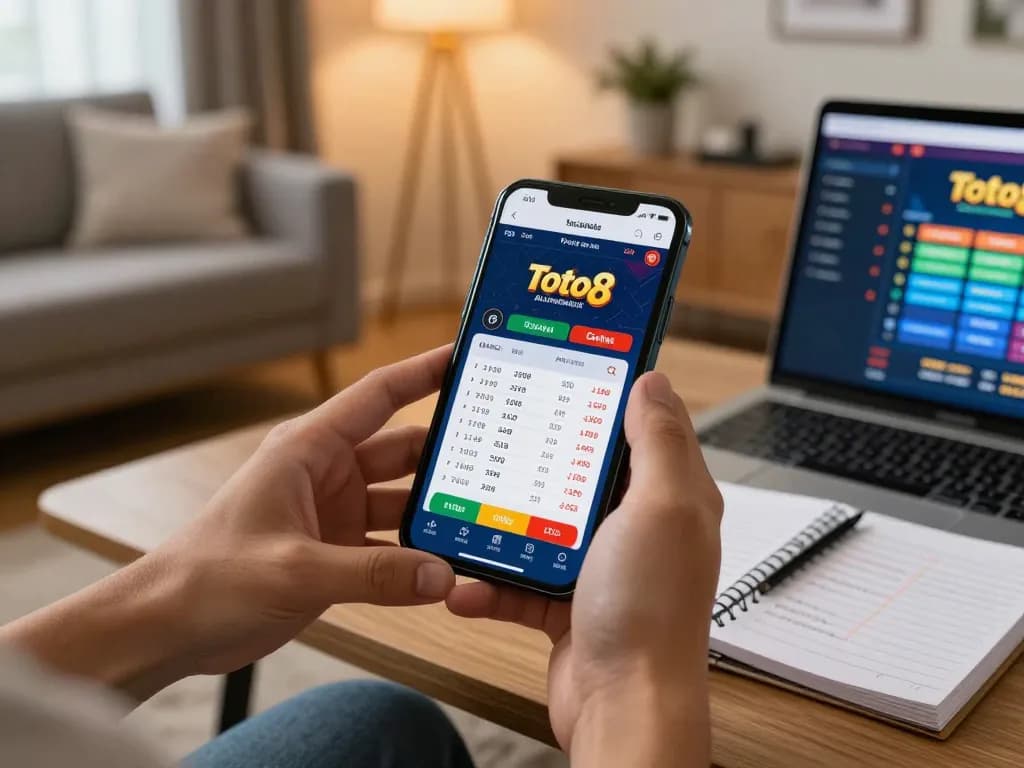 Engaging gameplay with the toto8 link alternatif app in a cozy living room, showcasing a strategic approach to online gambling.