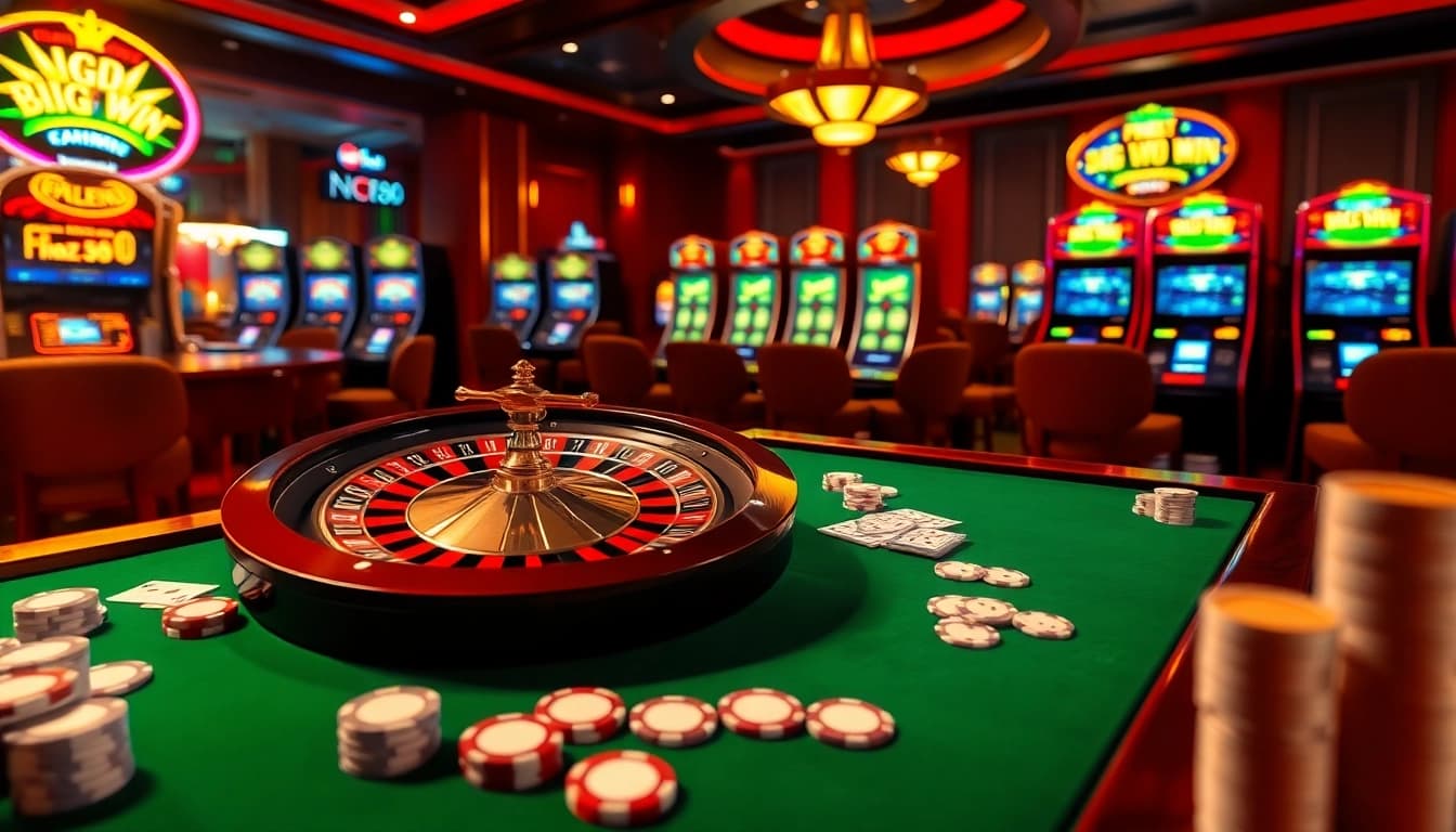 Players enjoying the excitement of RR88 casino games, featuring roulette and poker elements.
