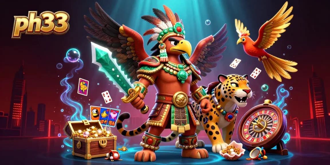 Experience exciting ph33 casino games surrounded by vibrant 3D characters and colorful gaming elements.