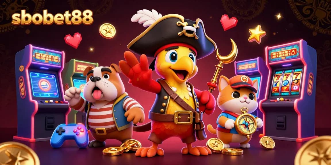 Engage in thrilling betting adventures with sbobet88 featuring colorful casino games and characters.