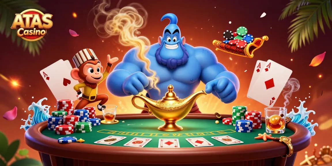 Experience thrilling gameplay at ATAS Casino with vibrant poker elements and magical characters.