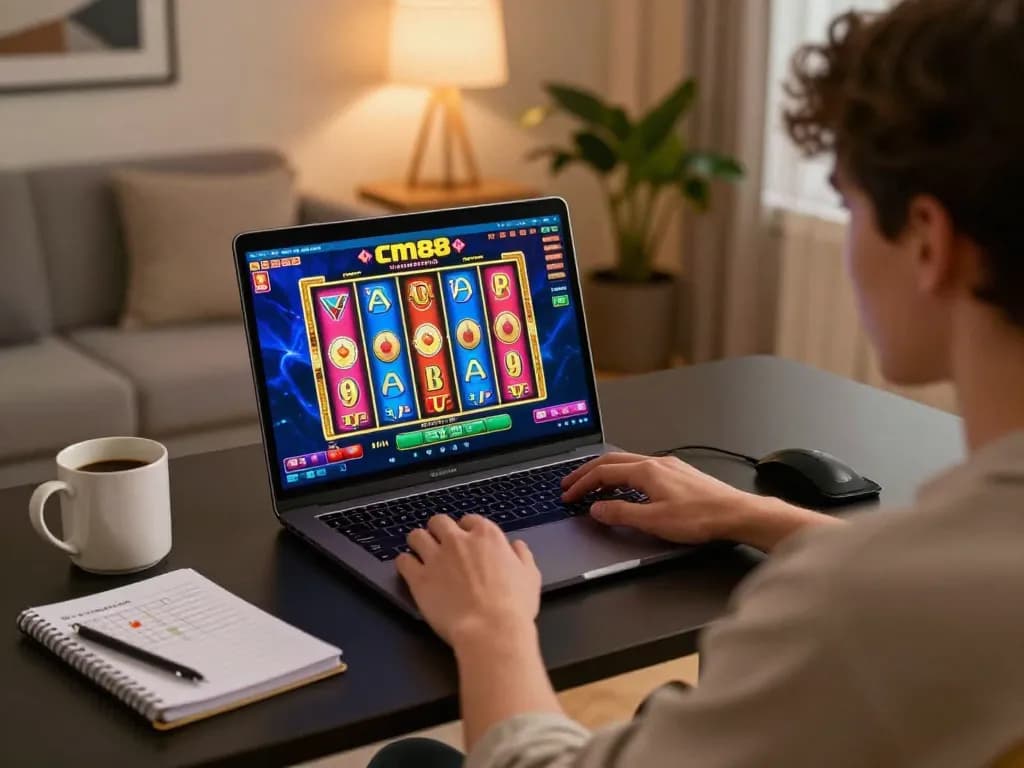 Engaging player prepares for a winning spin on cm88 online casino slot game at home
