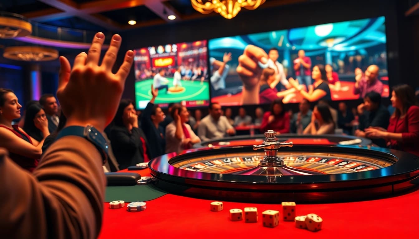 Exciting đá gà thomo match showcased in a vibrant casino atmosphere.