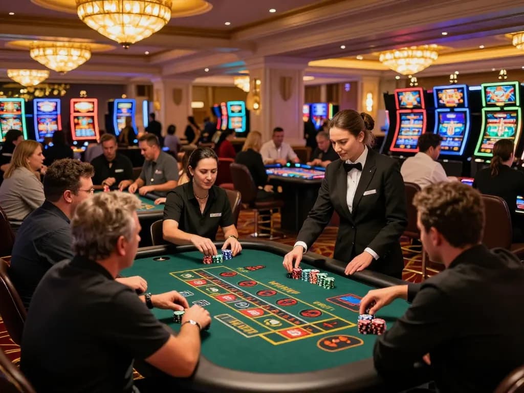 Players engaging at roulette tables in a lively casino, embodying the excitement of TK999 gaming.