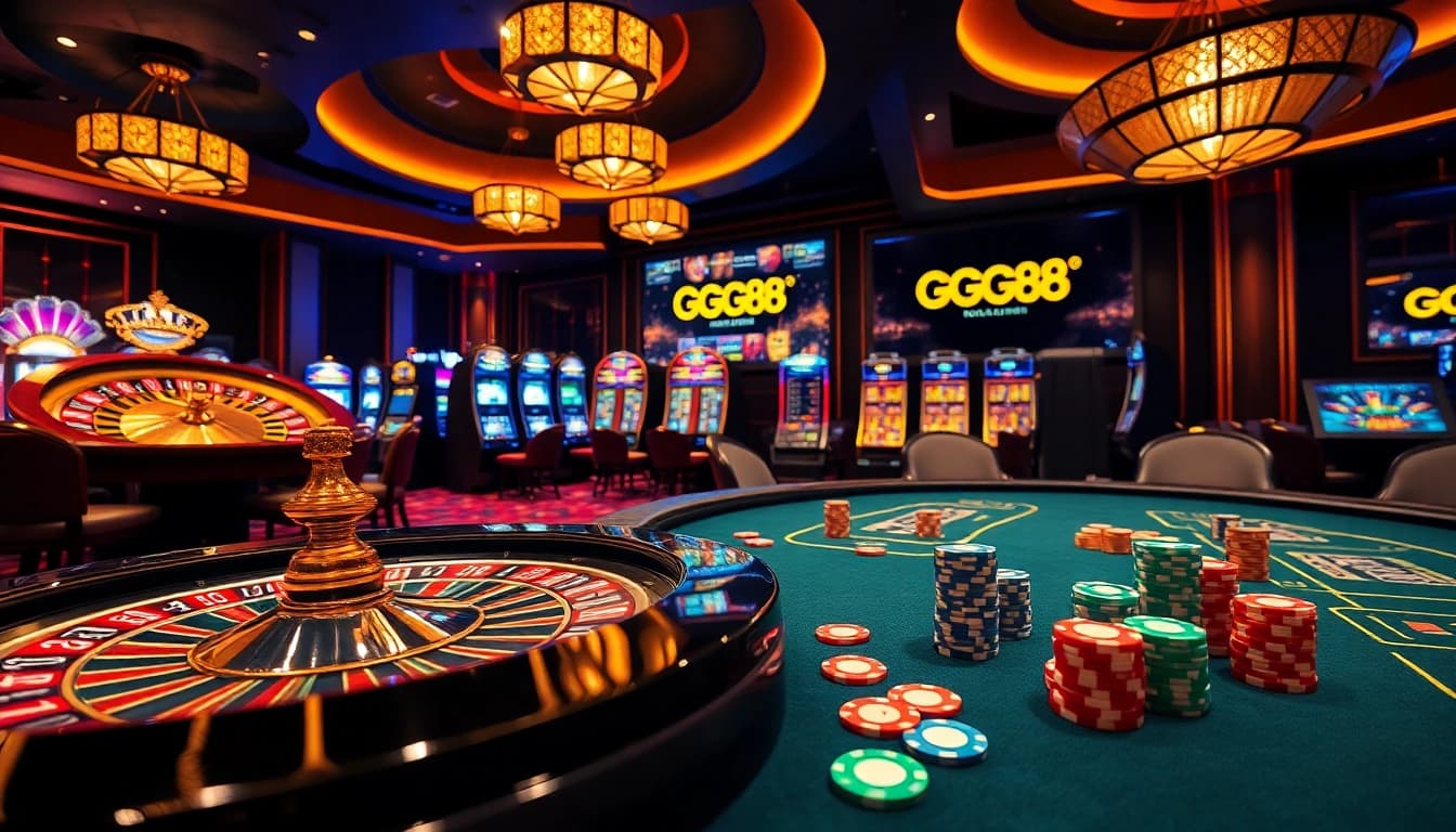 Experience the excitement of gambling at GG88 with vibrant slot machines and roulette tables.