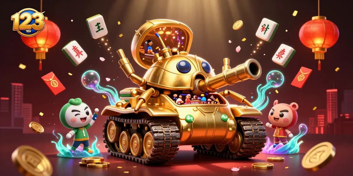 Engage with the unique 123win casino experience inside a golden beetle tank, bursting with excitement.