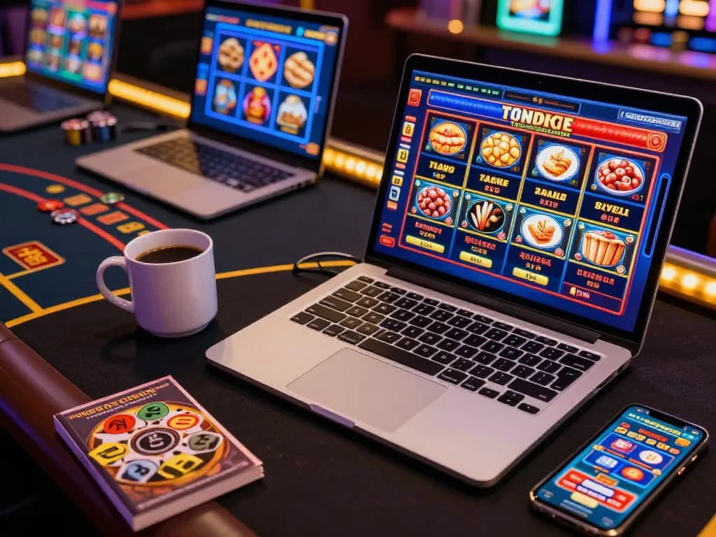 Engaging in online slots at a cozy setup, experiencing redefinedelegance in digital gaming.