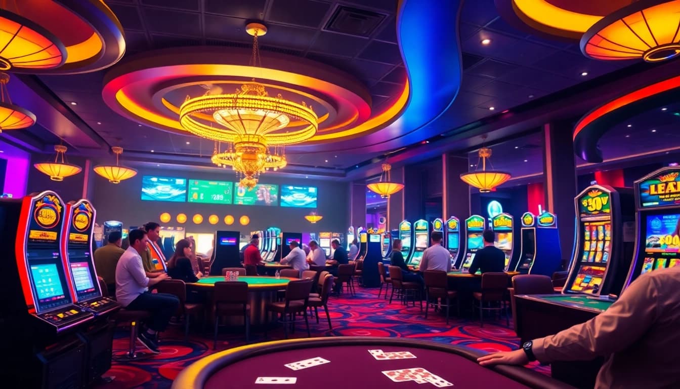 Experience thrilling gameplay at 13win with casino tables, slot machines, and poker chips.