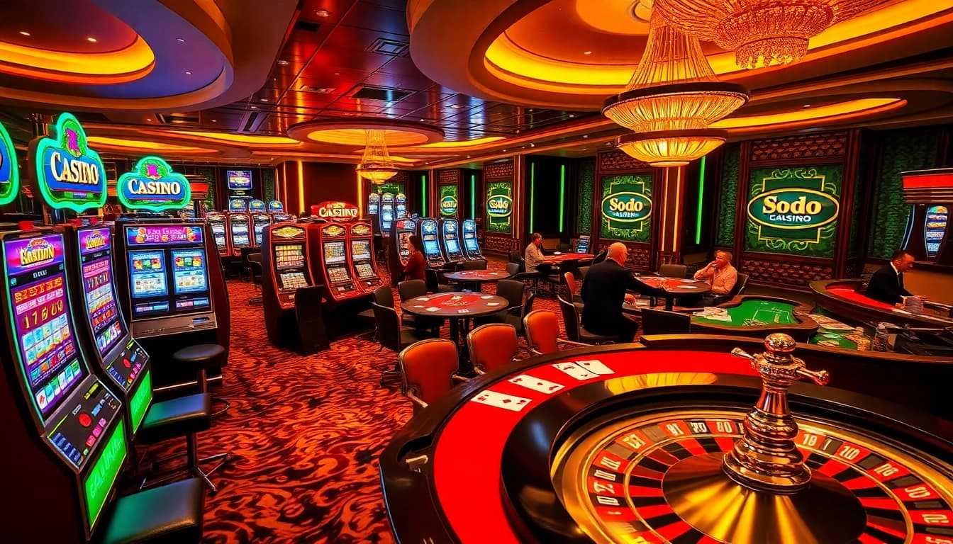 SODO CASINO vibrant casino floor featuring slot machines and dealer tables.