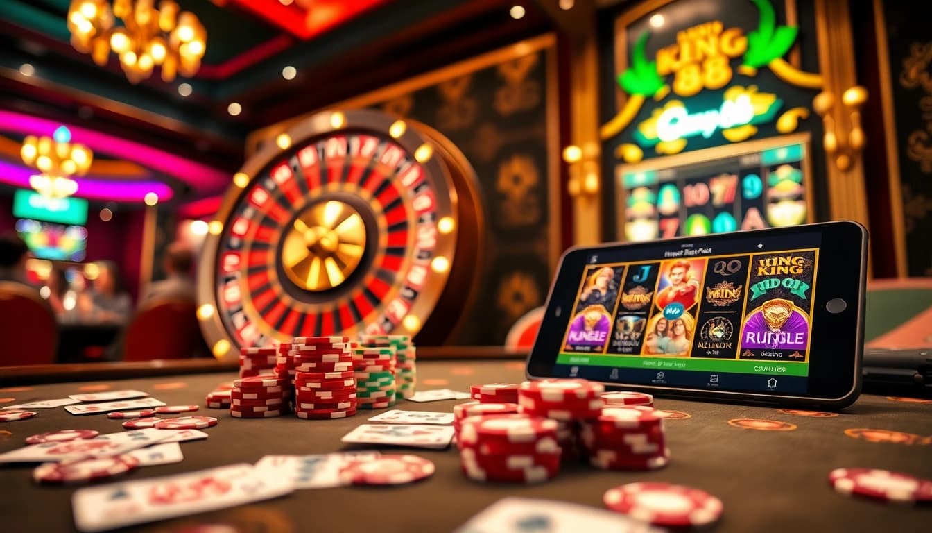 Players enjoying a thrilling casino experience on the King88 platform, featuring dynamic tables and exciting visuals.