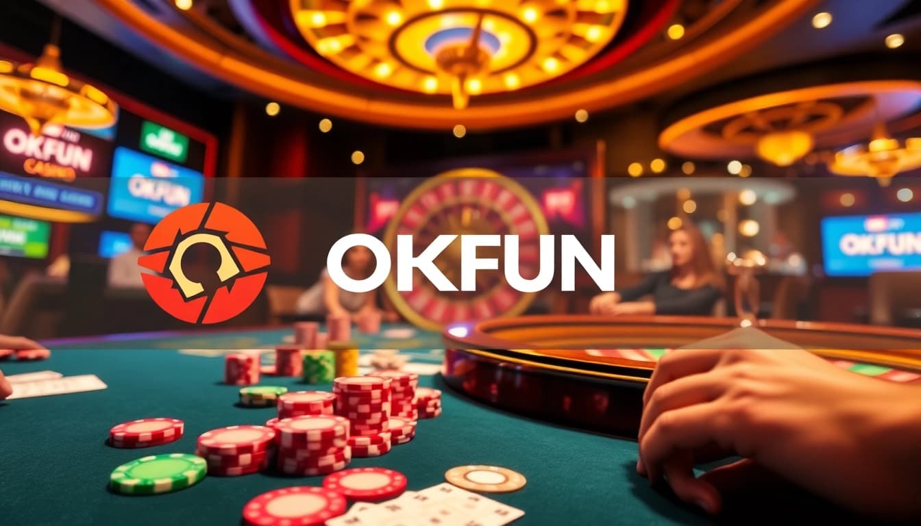 Players enjoying an exciting poker game at an OKFUN casino table with vibrant chips and cards.