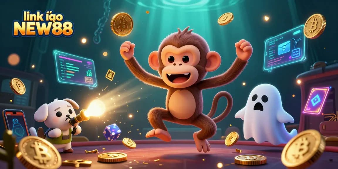 Catch the thrill of link vào NEW88 as a poltergeist monkey juggles treasures in a haunted casino.