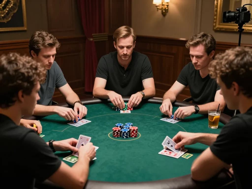 Players engaged in a thrilling tg88 poker game showcasing strategic card play and vibrant chip stacks.