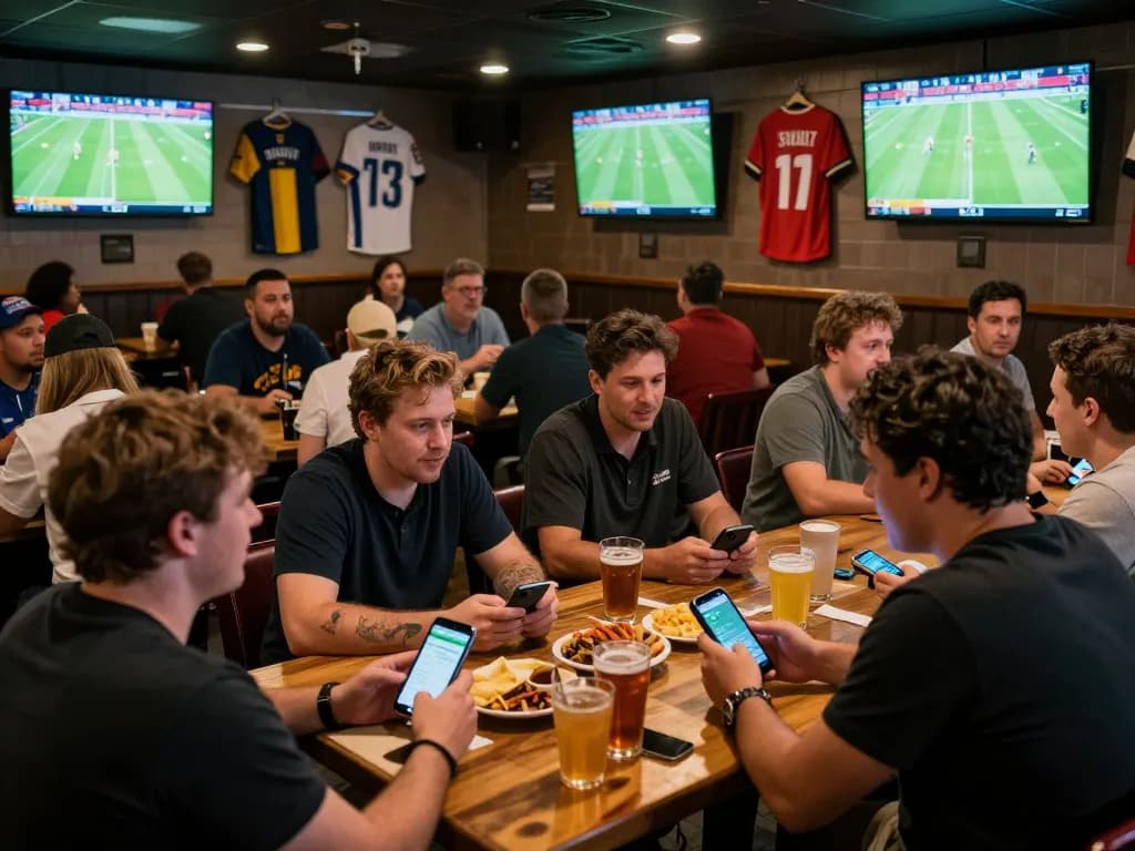 KÈO TRỰC TUYẾN sports betting with fans actively using apps during live matches.