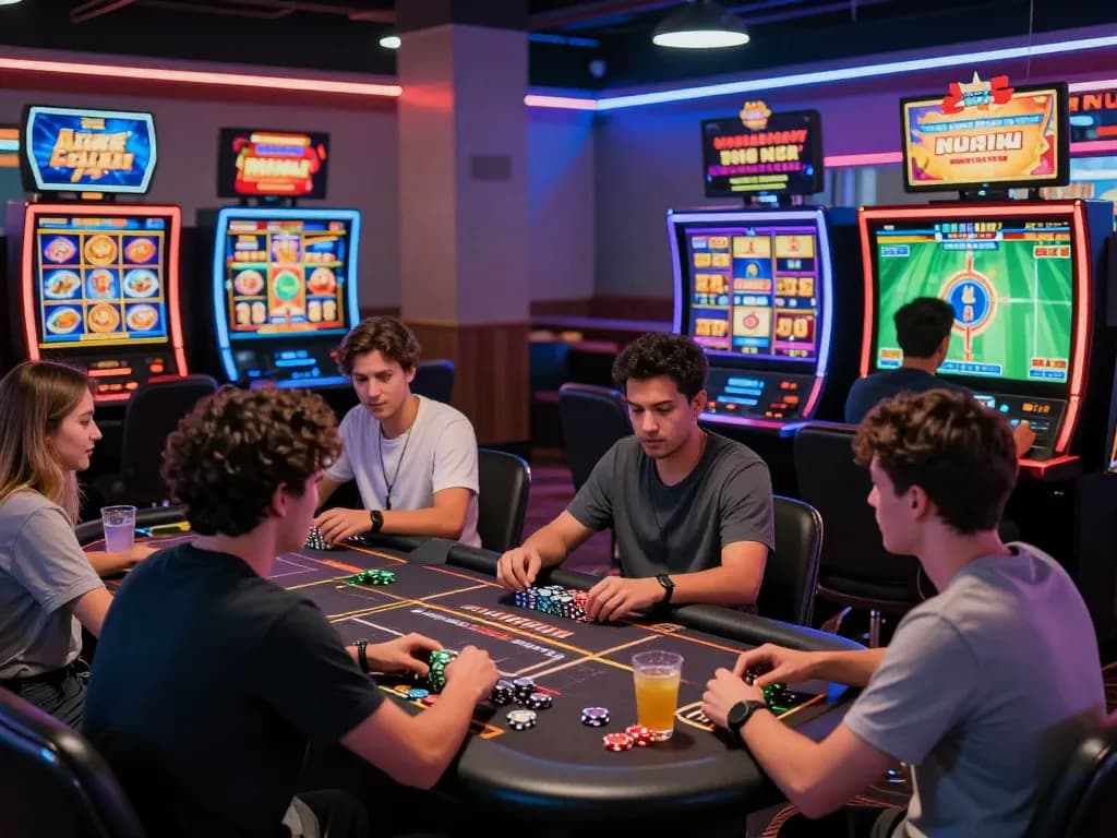 Players enjoying Onbet’s diverse online gaming experience in a vibrant digital casino setting.