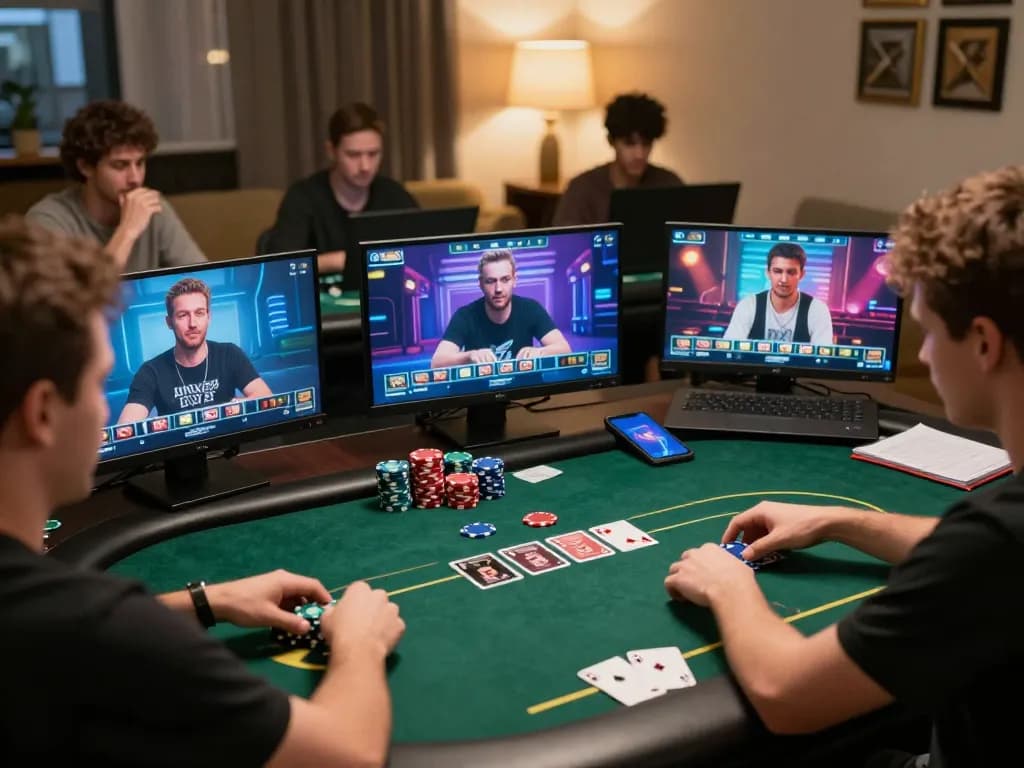 Pemain bermain poker di platform master88 dari rumah, menunjukkan langkah taruhan strategis dan permainan yang hidup.