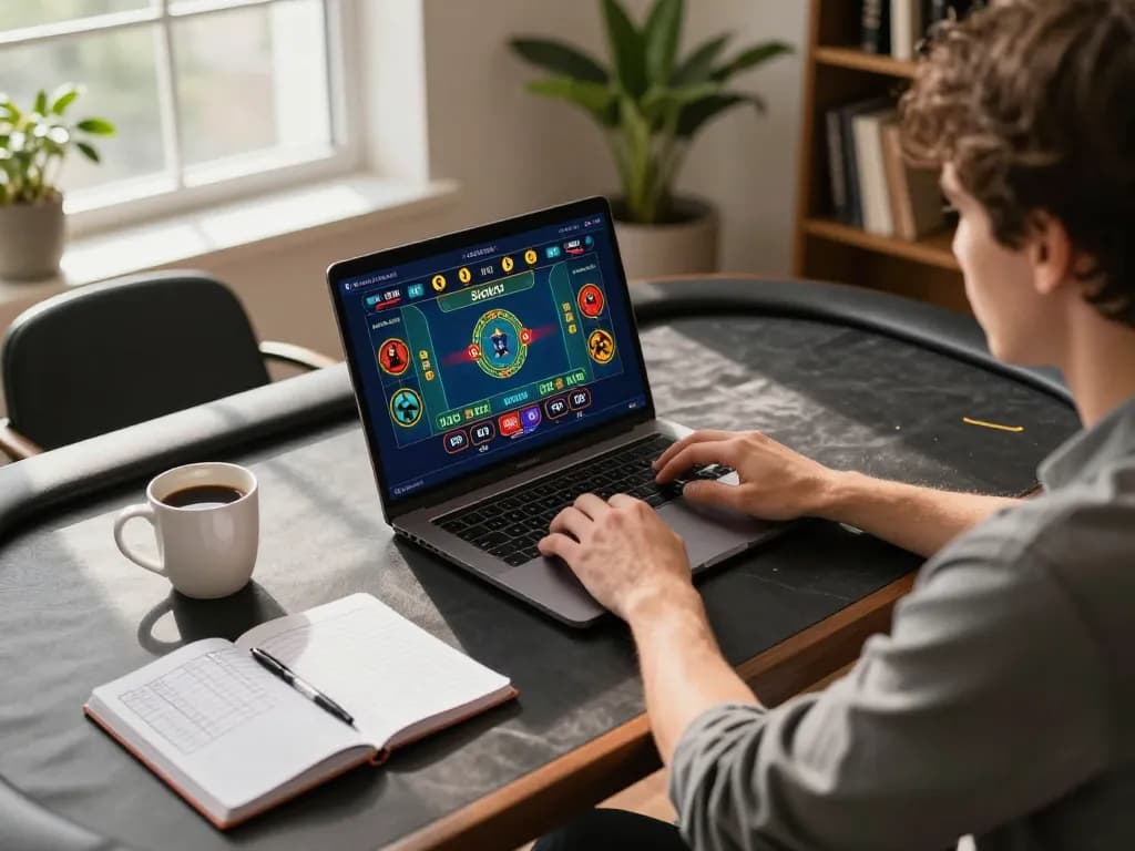 Sicbo gameplay on a laptop during a strategic online gambling session at home office