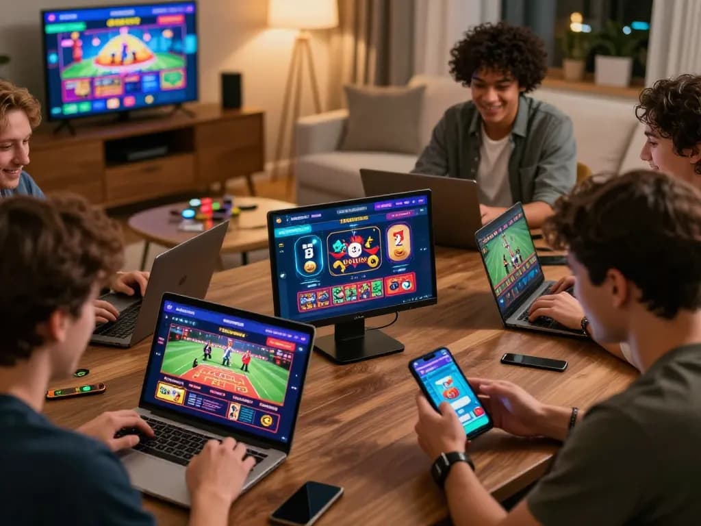 Bj888 interactive online gambling scene with players enjoying diverse casino games and sports betting.