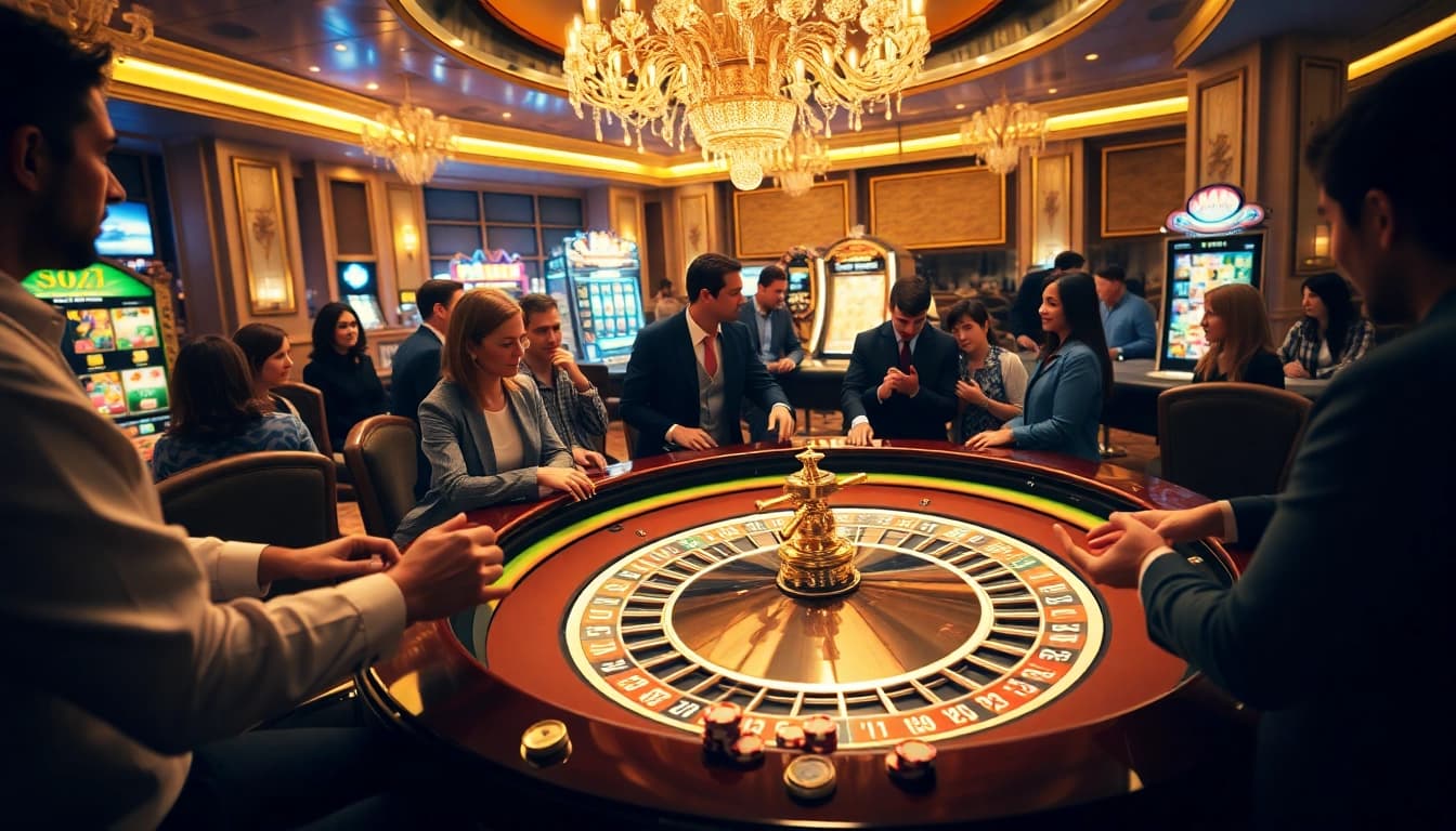 Celebrate the thrill of winning at gori77 with a vibrant casino scene featuring roulette and slot machines.