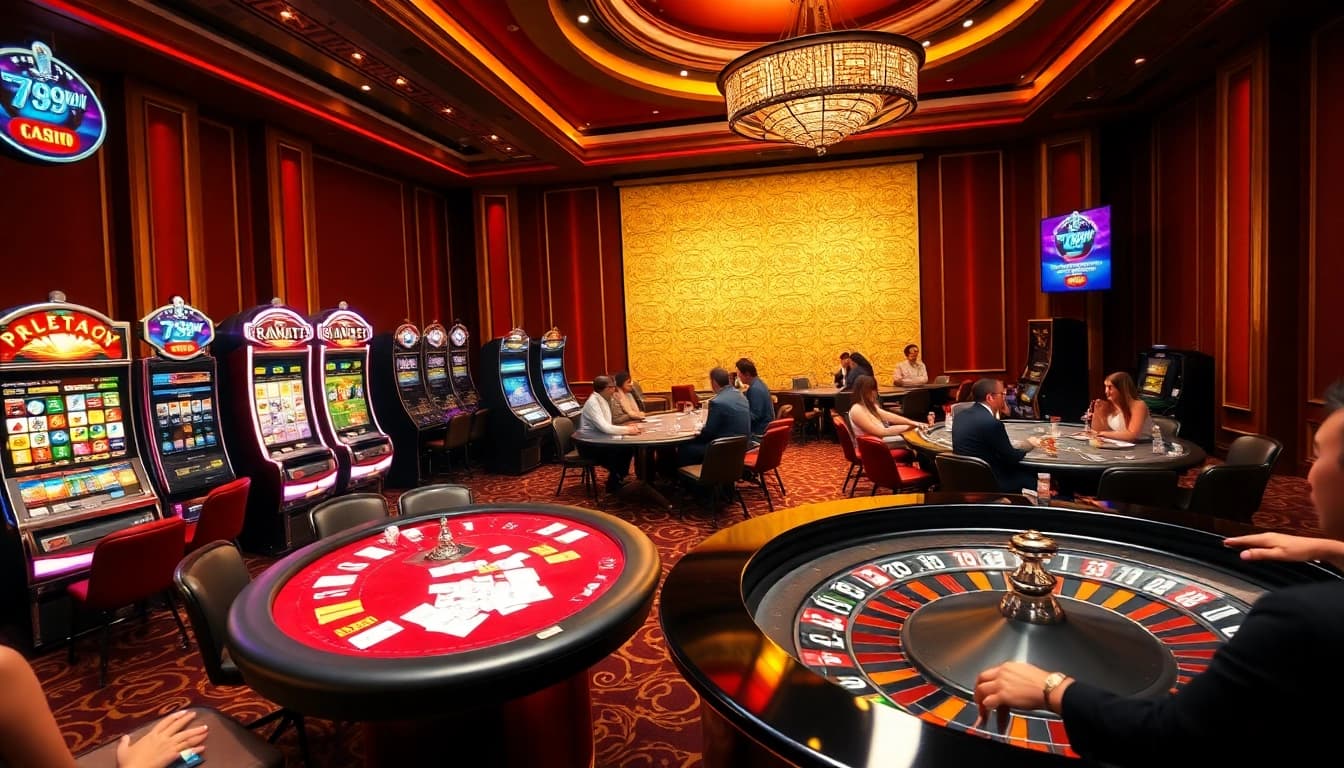 Players engaging with exciting slot machines and poker at 789win casino.