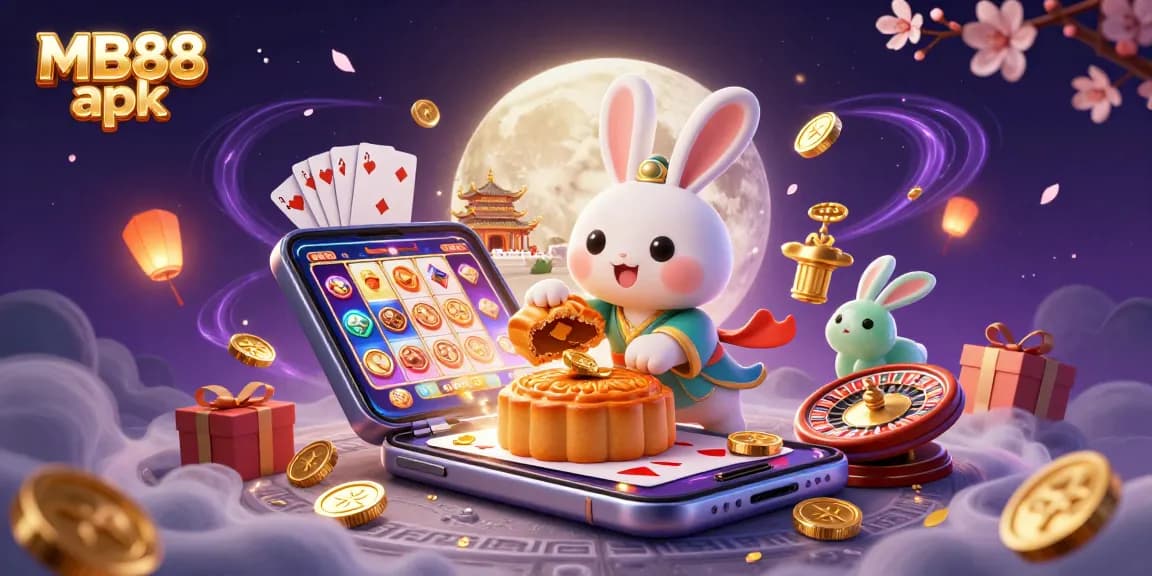 Engage with MB88 apk to win big in the exciting universe of online gaming, featuring a vibrant casino scene.