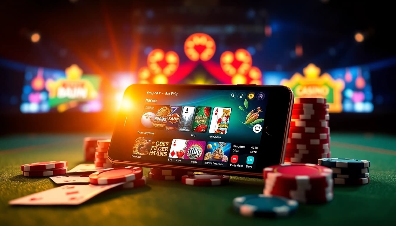 Nhatvip APK iOS Android displayed on a smartphone with vibrant gaming elements.