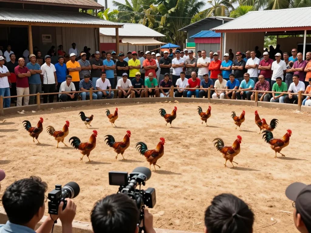 Watch thrilling đá gà 88 match in vibrant outdoor setting with excited spectators