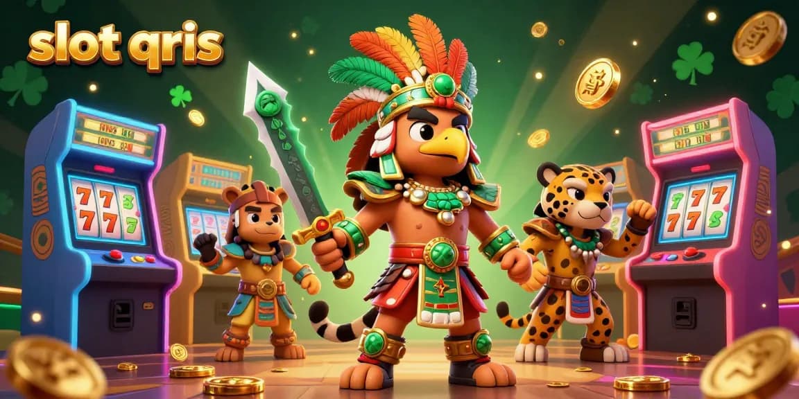 Experience the excitement of slot qris with vibrant 3D illustrations of champions and games.