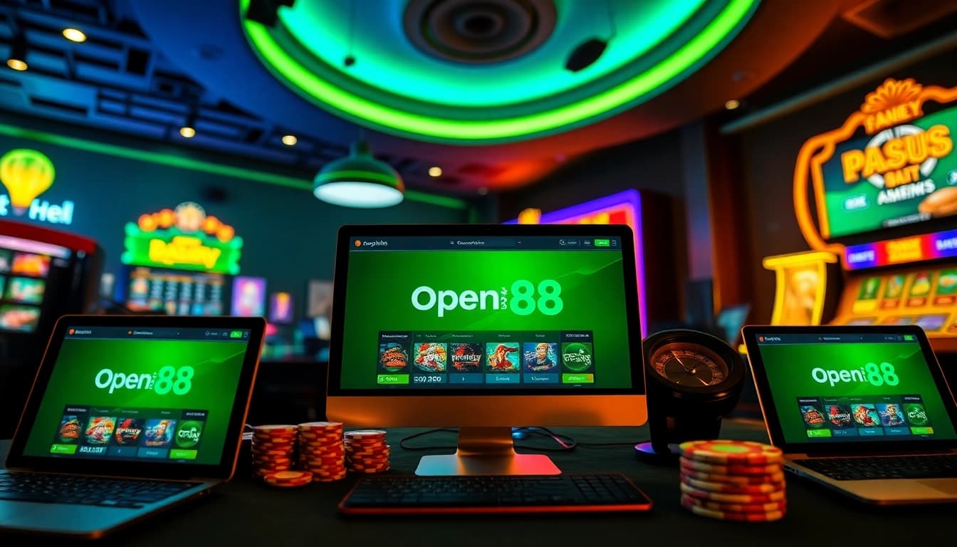 Open88 online gambling environment showcasing vibrant gaming atmosphere and various betting options.
