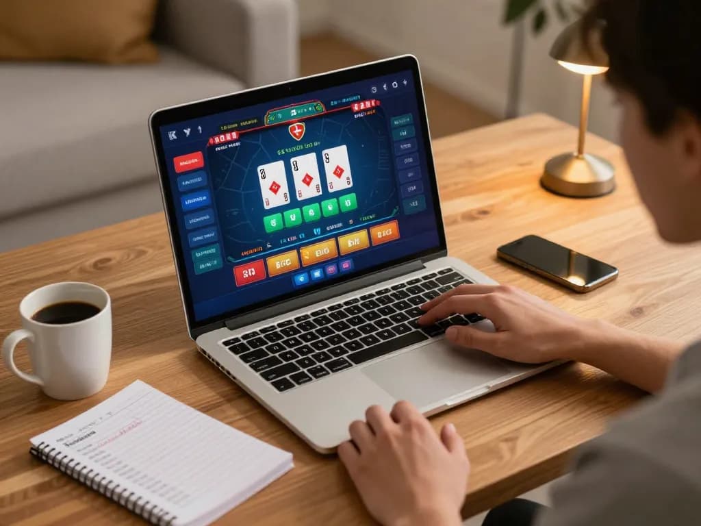 Engaging in online casino gaming with 88aa on a laptop, showcasing a vibrant interface and responsible gaming