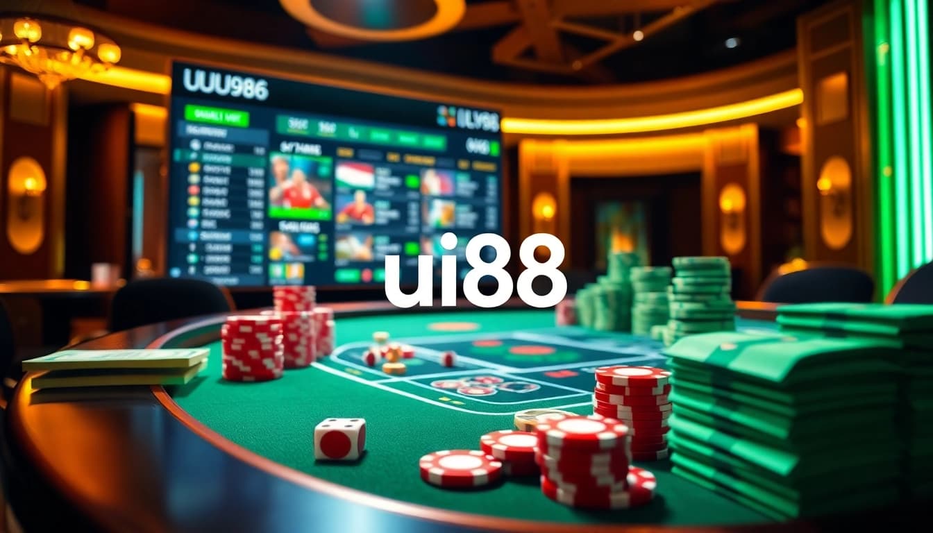 Engaging gamblers at the uu88 casino table with vibrant chips and lively betting action.