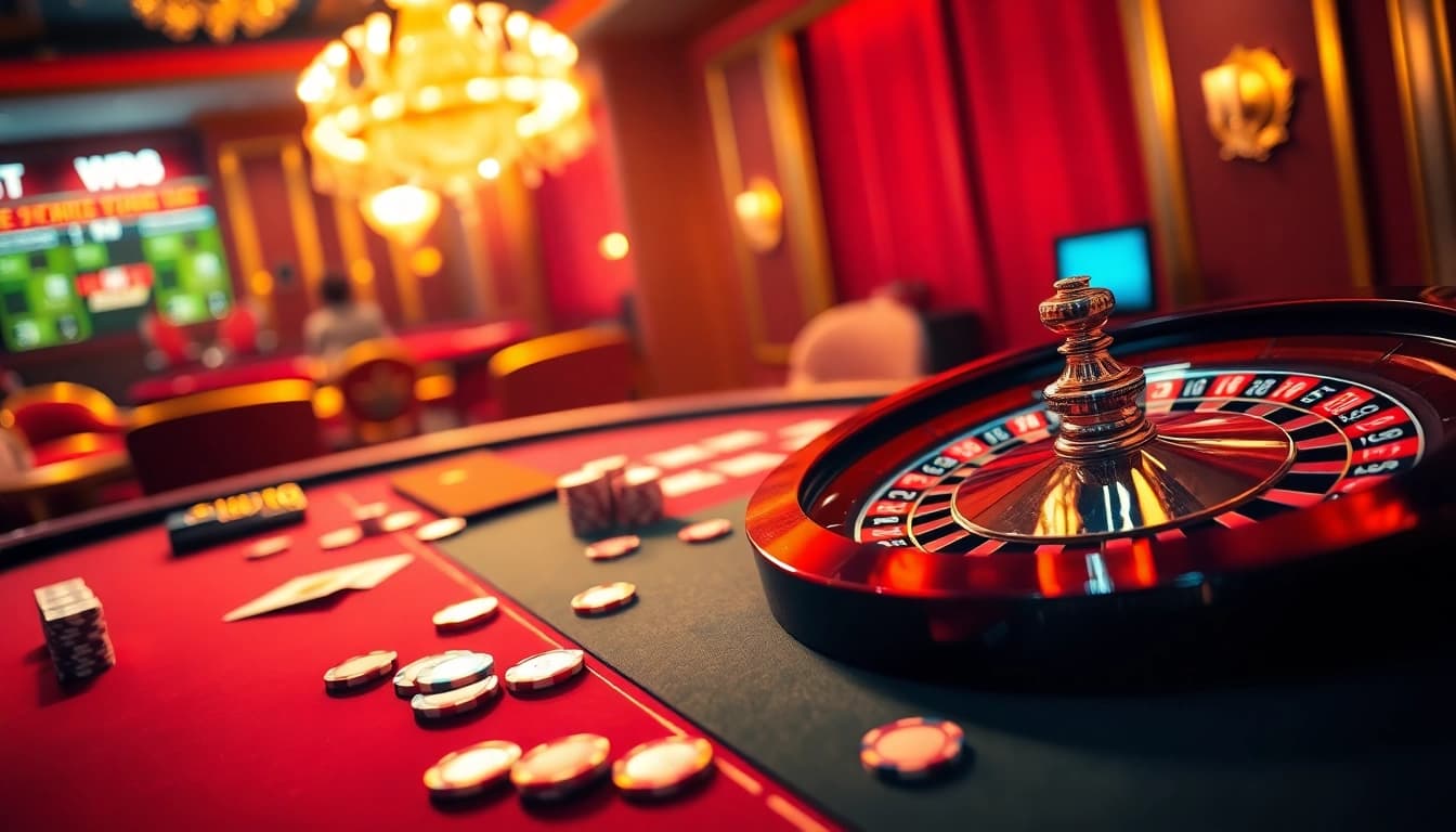 W88 players engaging in thrilling roulette gameplay in a luxurious casino setting.