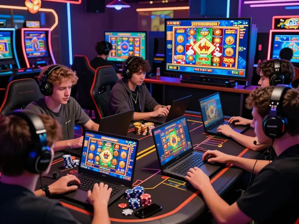 Pemandangan permainan online yang menarik dengan pemain menikmati situs slot gacor dengan grafik yang cerah dan suasana yang hidup.