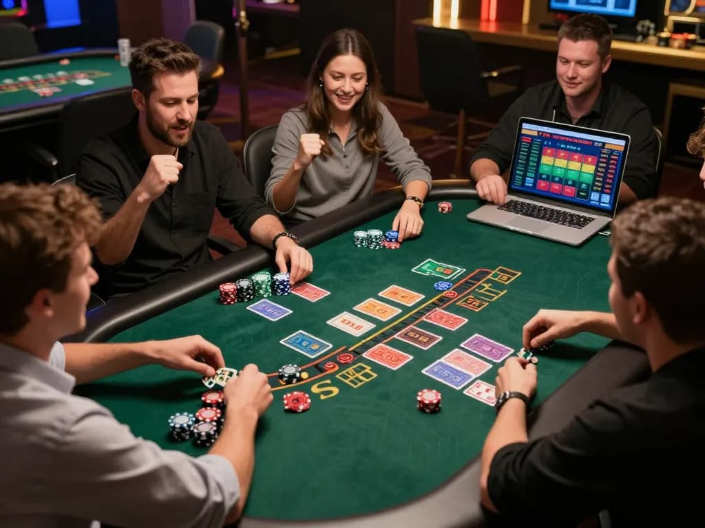 KONG88 online casino players enjoying an exciting blackjack game, showcasing strategic betting and immersive fun.