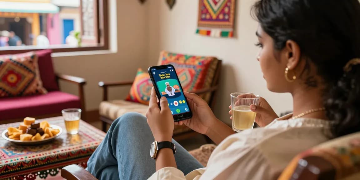User enjoying Teen Patti Boss app on smartphone, ready to update now for the best gaming experience.