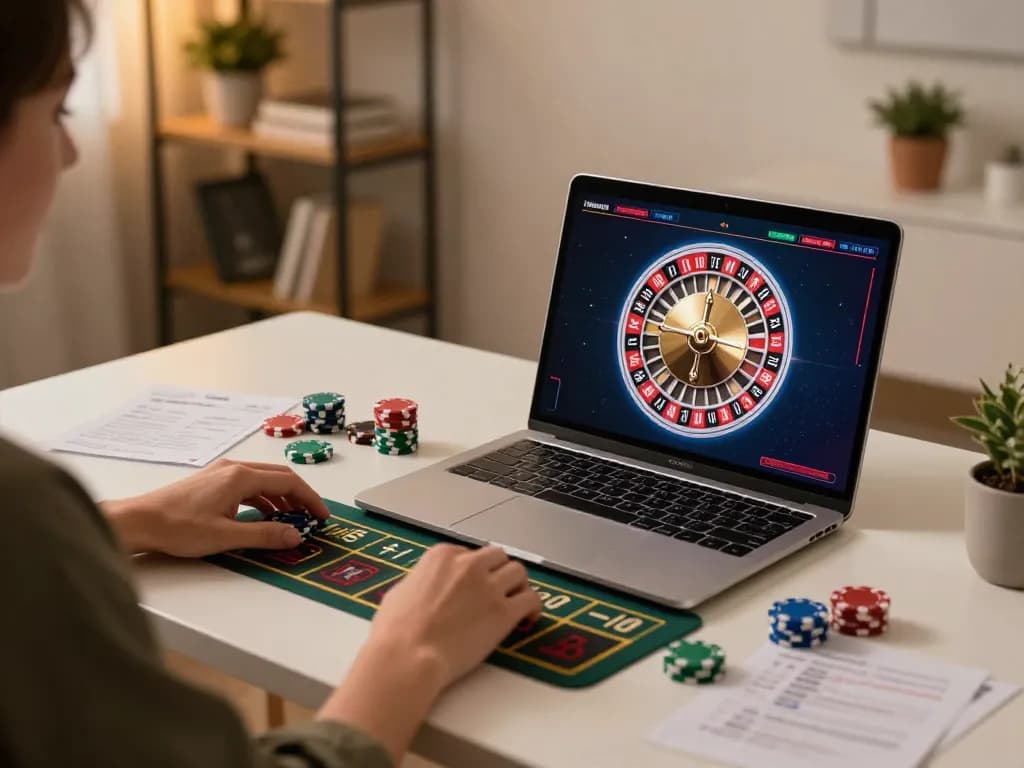 Engaging in live roulette on 9bet at an elegant home gaming setup with betting notes.