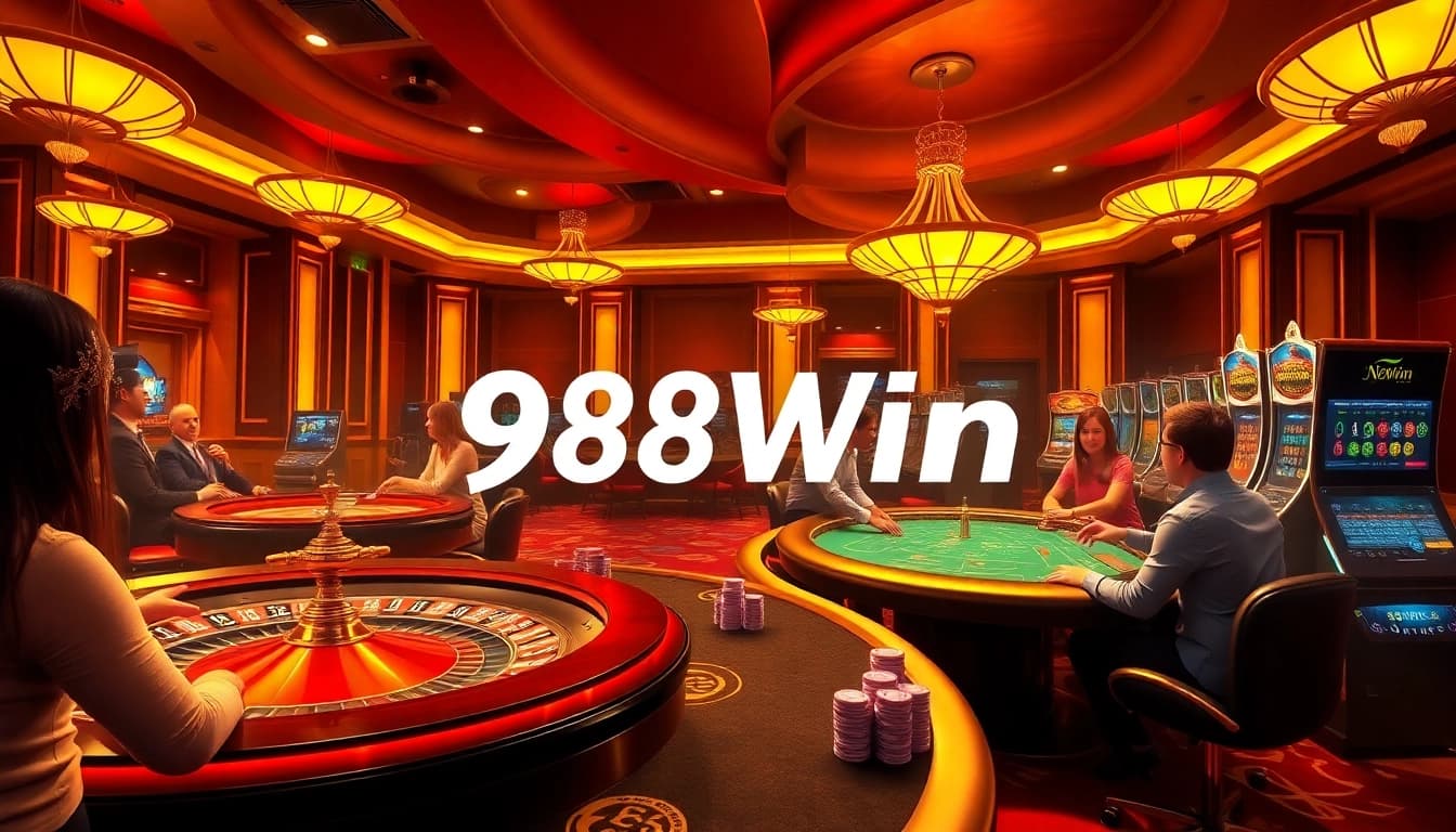Exciting gameplay scene showcasing 98Win's thrilling casino environment with poker chips and roulette wheels.