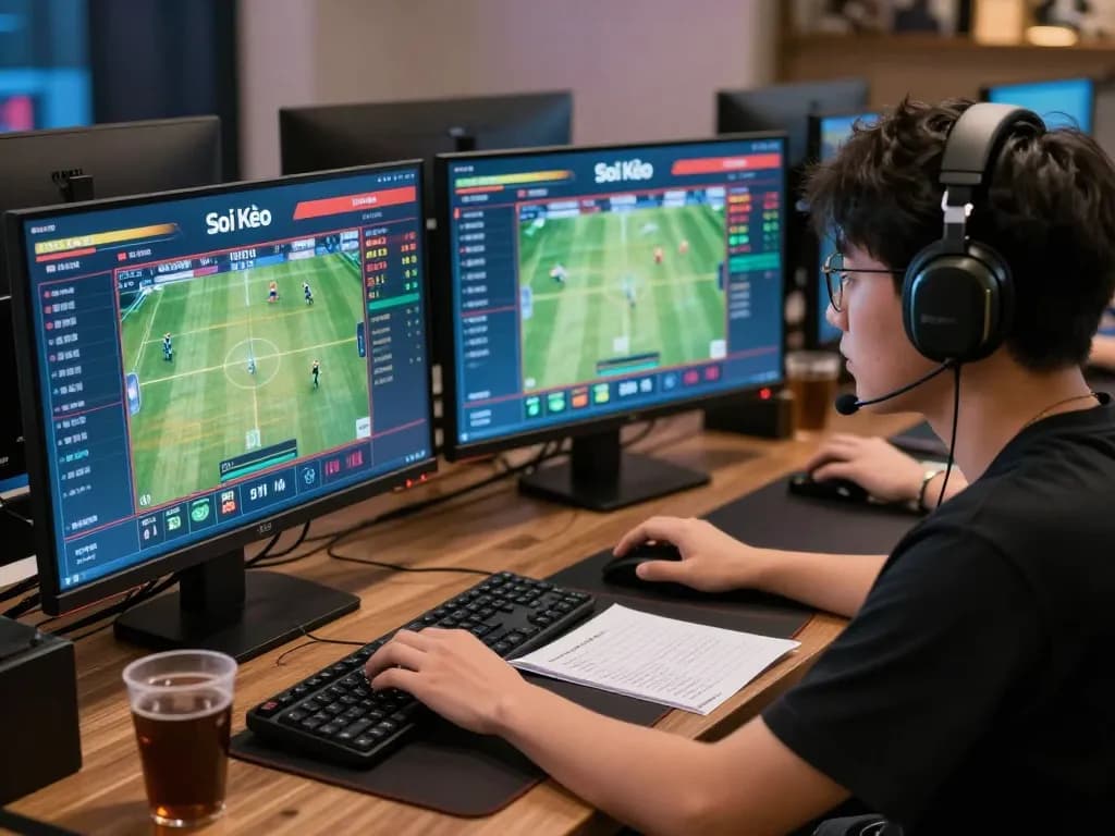 Soi Kèo sports betting action featuring a focused player analyzing live odds and statistics online.