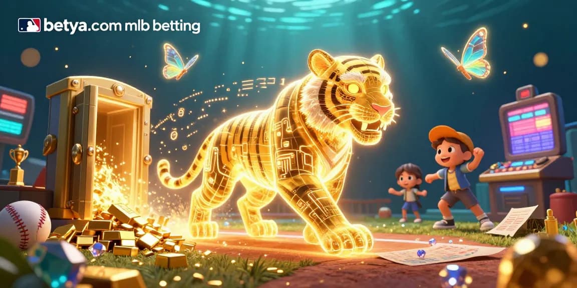 Experience betya.com mlb betting in a vibrant digital casino scene featuring dynamic sports elements and a glowing tiger.