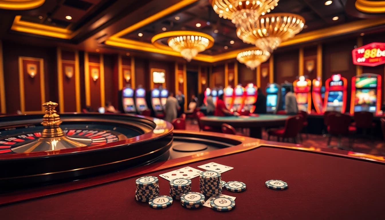 Experience thrilling excitement with 88bet at a luxurious casino poker table.