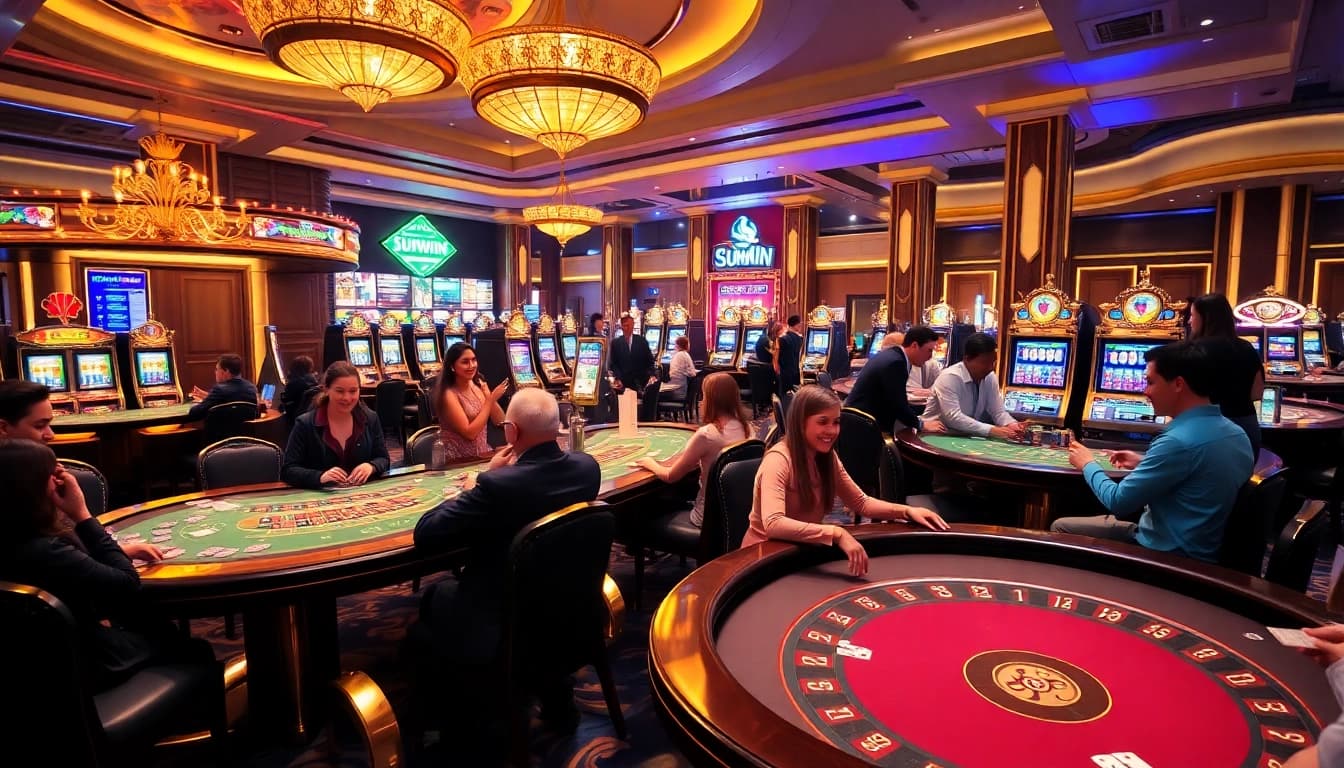 Sunwin players enjoying vibrant casino games in an elegant setting