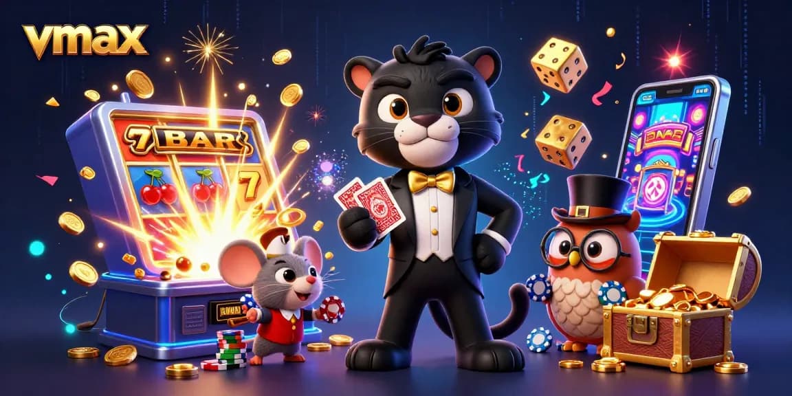 Experience vmax excitement with a charming panther dealer in a dynamic casino scene.