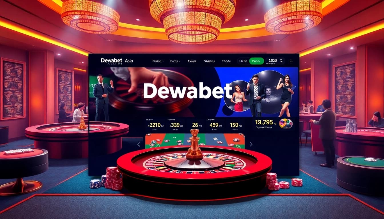 Dewabet Asia showcases an exciting online gambling interface with vibrant casino elements and engaged players.