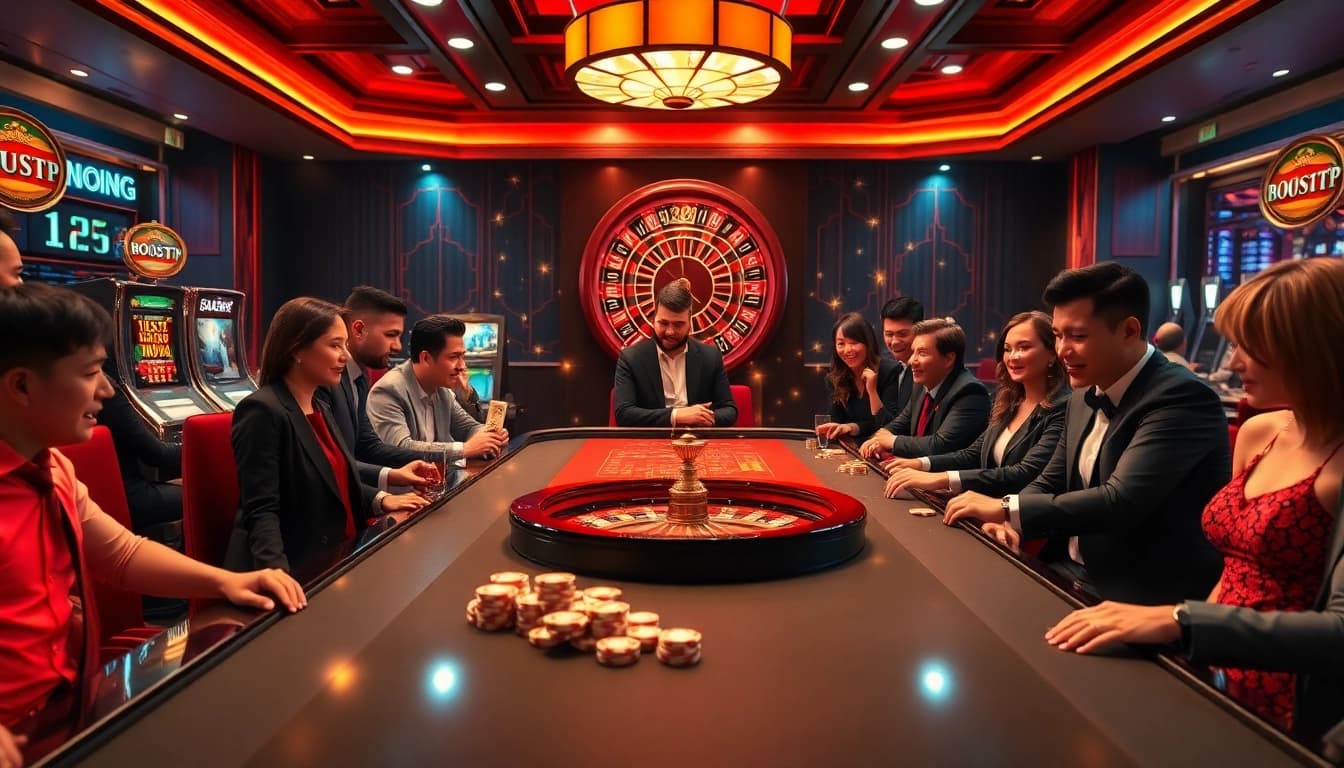 Vaoluoitv enhancing the excitement of sports betting with a vibrant casino scene featuring gaming tables and players.